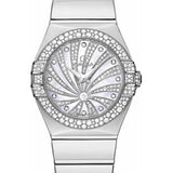 Omega Ladies Constellation Luxury Edition Watch - 27 mm White Gold Case - Snow-Set Diamond Bezel - Mother-Of-Pearl Diamond Dial - 123.55.27.60.55.014