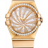 Omega Ladies Constellation Luxury Edition Watch - 35 mm Brushed Yellow Gold Case - Diamond Bezel - Mother-Of-Pearl Diamond Dial - 123.55.35.20.55.001