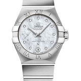 Omega Constellation Co-Axial Master CHRONOMETER Small Seconds Petite Seconde Watch - 27 mm Steel Case - White Mother-Of-Pearl Diamond Dial - 127.10.27.20.55.001