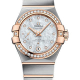 Omega Constellation Co-Axial Master CHRONOMETER Small Seconds Petite Seconde Watch - 27 mm Steel And Red Gold Case - White Mother-Of-Pearl Diamond Dial - 127.25.27.20.55.001