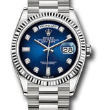 Rolex White Gold Day-Date 36 Watch - Fluted Bezel - Blue Ombre Diamond Dial - President Bracelet - 128239 blodp