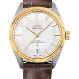Omega Constellation Globemaster Co-Axial Master Chronometer Watch - 39 mm Steel And Yellow Gold Case - Yellow Gold Fluted Bezel - Silvery Dial - Brown Leather Strap - 130.23.39.21.02.001