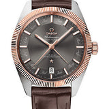Omega Constellation Globemaster Co-Axial Master Chronometer Annual Calendar Watch - 41 mm Steel And Sedna Gold Case - Sedna Gold Fluted Bezel - Grey Dial - Brown Leather Strap - 130.23.41.22.06.001