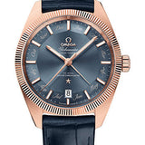 Omega Constellation Globemaster Co-Axial Master Chronometer Annual Calendar Watch - 41 mm Sedna Gold Case - Fluted Bezel - Blue Dial - Blue Leather Strap - 130.53.41.22.03.001