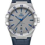 Omega Constellation OMEGA Co-Axial Master Chronometer - 39 mm Steel Case - Tally- Ruthenium-Grey Dial - Blue Leather Strap - 131.13.39.20.06.002