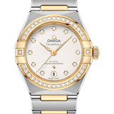 Omega Constellation Manhattan Co-Axial Master Chronometer Watch - 29 mm Steel And Yellow Gold Case - Diamond-Paved Bezel - Crystal White Slivery Diamond Dial - 131.25.29.20.52.002