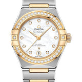 Omega Constellation Manhattan Co-Axial Master Chronometer Watch - 29 mm Steel And Yellow Gold Case - Diamond-Paved Bezel - Mother-Of-Pearl Diamond Dial - 131.25.29.20.55.002