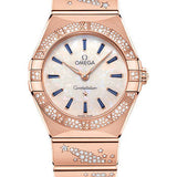Omega Constellation Quartz - 28 mm Sedna Gold Case - Diamond Bezel - White Opal Sapphire Dial - 131.55.28.60.99.002
