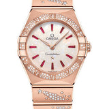 Omega Constellation Quartz - 28 mm Sedna Gold Case - Diamond Bezel - White Opal Ruby Dial - 131.55.28.60.99.003