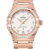 Omega Constellation Manhattan Co-Axial Master Chronometer Watch - 29 mm Sedna Gold Case - Diamond-Paved Bezel - Crystal White Silvery Diamond Dial - 131.55.29.20.52.001