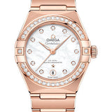 Omega Constellation Manhattan Co-Axial Master Chronometer Watch - 29 mm Sedna Gold Case - Diamond-Paved Bezel - Mother-Of-Pearl Diamond Dial - 131.55.29.20.55.001