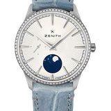 Zenith Elite Moonphase Watch - Steel - Silver Dial - Leather Strap - 16.3200.692/01.C832