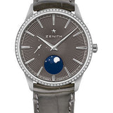 Zenith Elite Moonphase Watch - Steel - Diamond Bezel - Slate-Grey Dial - Grey Alligator Strap - 16.3200.692/03.C833