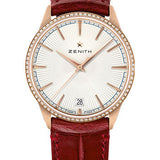 Zenith Elite Classic Watch - Rose Gold - Diamond Bezel - Silver Dial - Burgundy Alligator Strap - 22.3200.670/01.C831