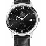 Omega De Ville Prestige Power Reserver Co-Axial Watch - 39.5 mm Steel Case - Black Dial - Black Leather Strap - 424.13.40.21.01.001