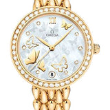 Omega De Ville Prestige Co-Axial Dewdrop Watch - 32.7 mm Yellow Gold Case - Delicate Diamond-Set Bezel - Ornate Dial - 424.55.33.20.55.008