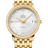 Omega De Ville Prestige Co-Axial Watch - 36.8 mm Yellow Gold Case - Diamond Bezel - Silver Diamond Dial - 424.55.37.20.52.002