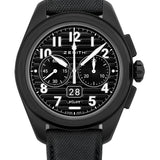 Zenith Pilot Big Date Flyback Watch - 42.5 mm Matte Ceramic Case - Black Dial - Black Cordura Effect Strap - 49.4000.3652/21.I001