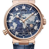 Breguet Marine Hora Mundi 5557 - Rose Gold Case - Blue Dial - Blue Leather Strap - 5557BR/YS/9WV