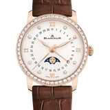 Blancpain Villeret Quantieme Phase de Lune Brown Alligator Diamond Ladies Watch - 6126 2987 55B