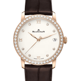 Blancpain Villeret Women Date Red Gold Diamond Ultra-Slim Alligator Ladies Watch - 6127 2987 55B