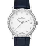 Blancpain Villeret Women Date Ultra-Slim Diamond Blue Alligator Ladies Watch - 6127 4628 55B