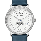Blancpain Villeret Quantieme Complet Steel Diamond Blue Satin Ladies Watch - 6264 4628 95A