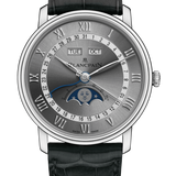 Blancpain Villeret Quantieme Complet Steel Grey Black Alligator Men's Watch - 6654 1113 55B