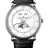 Blancpain Villeret Quanti?me Complet Watch - 40mm Steel Case - White Dial - Black Alligator Strap - 6654-1127-55B