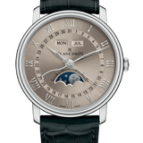 Blancpain Villeret Quantieme Complet White Gold Sundust Alligator Men's Watch - 6654 1504 55A