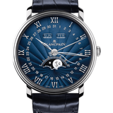Blancpain Villeret Quantieme Complet White Gold Blue Alligator Men's Watch - 6654 1529 55B