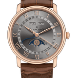 Blancpain Villeret Quantieme Complet Grey Red Gold Alligator Men's Watch - 6654 3613 55B