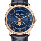 Blancpain Villeret Quantieme Complet Red Gold Blue Alligator Men's Watch - 6654 3640 55B