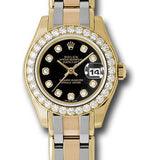 Rolex Yellow Gold Lady-Datejust Pearlmaster 29 Watch - 32 Diamond Bezel - Black Diamond Dial - 80298bic bkd