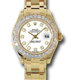 Rolex Yellow Gold Lady-Datejust Pearlmaster 29 Watch - 32 Diamond Bezel - White Diamond Dial - 80298 wd
