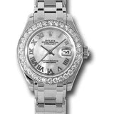 Rolex White Gold Lady-Datejust Pearlmaster 29 Watch - 32 Diamond Bezel - Mother-Of-Pearl Roman Dial - 80299 mr