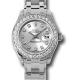 Rolex White Gold Lady-Datejust Pearlmaster 29 Watch - 32 Diamond Bezel - Silver Diamond Dial - 80299 sd