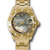 Rolex Yellow Gold Lady-Datejust Pearlmaster 29 Watch - 12 Diamond Bezel - Dark Mother-Of-Pearl Roman Dial - 80318 dkmr