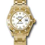 Rolex Yellow Gold Lady-Datejust Pearlmaster 29 Watch - 12 Diamond Bezel - White Diamond Dial - 80318 wd