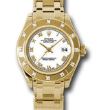 Rolex Yellow Gold Lady-Datejust Pearlmaster 29 Watch - 12 Diamond Bezel - White Roman Dial - 80318 wr