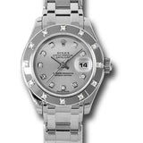 Rolex White Gold Lady-Datejust Pearlmaster 29 Watch - 12 Diamond Bezel - Silver Diamond Dial - 80319 sd