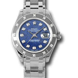 Rolex White Gold Lady-Datejust Pearlmaster 29 Watch - 12 Diamond Bezel - Sodalite Semi Precious Stone Diamond Dial - 80319 sod