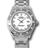 Rolex White Gold Lady-Datejust Pearlmaster 29 Watch - 12 Diamond Bezel - White Roman Dial - 80319 wr