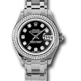 Rolex White Gold Lady-Datejust Pearlmaster 29 Watch - 116 Diamond Bezel - Black Diamond Dial - 80339 bkd