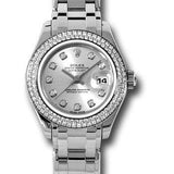 Rolex White Gold Lady-Datejust Pearlmaster 29 Watch - 116 Diamond Bezel - Silver Diamond Dial - 80339 sd
