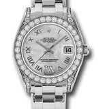 Rolex White Gold Datejust Pearlmaster 34 Watch - 34 Diamond Bezel - White Mother-Of-Pearl Roman Dial - 81159 mdr