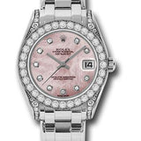 Rolex White Gold Datejust Pearlmaster 34 Watch - 34 Diamond Bezel - Pink Mother-Of-Pearl Diamond Dial - 81159 pmd