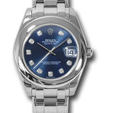Rolex White Gold Datejust Pearlmaster 34 Watch - Domed Bezel - Blue Diamond Dial - 81209 bd