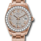 Rolex Everose Gold Datejust Pearlmaster 34 Watch - 32 Diamond Bezel - Diamond Paved Roman Dial - 81285 dprp