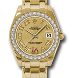 Rolex Yellow Gold Datejust Pearlmaster 34 Watch - 34 Diamond Bezel - Champagne Ruby Roman Vi Roman Dial - 81298 chrr